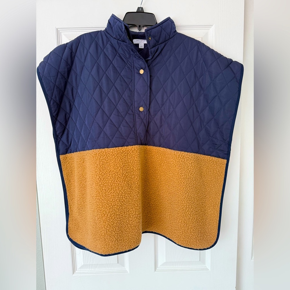 Navy and Camel Sherpa Quilted Poncho